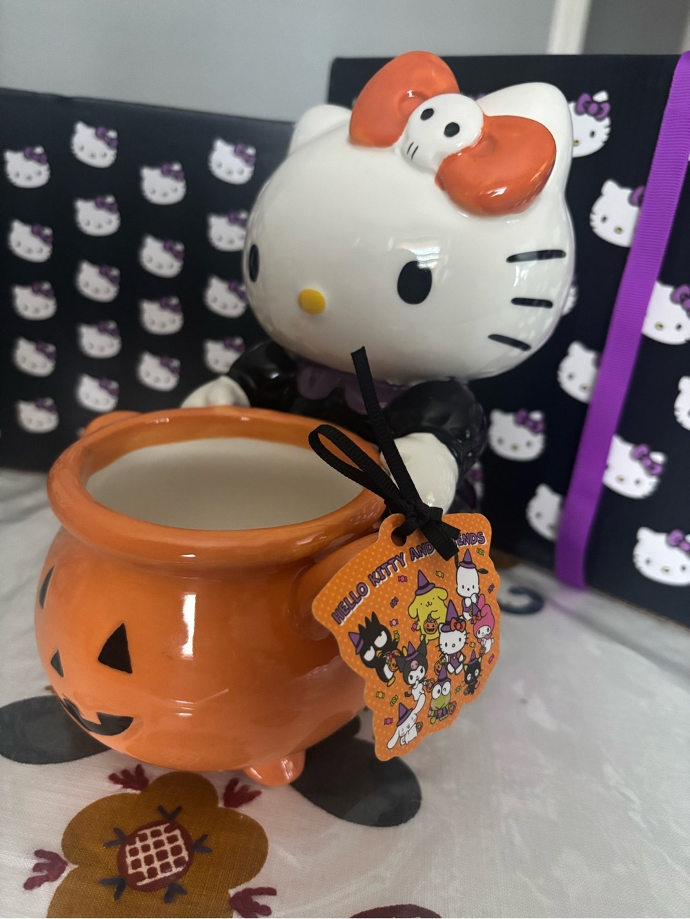 Sanrio Hello Kitty Halloween Pumpkin Treat Holder in Orange and White - Picture 3 of 6